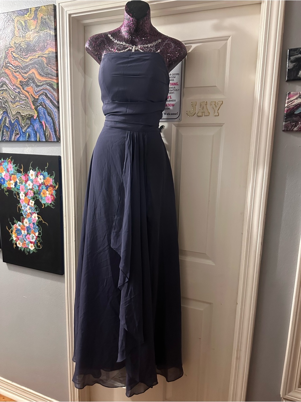 Classic Navy Chiffon Maxi Dress